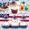 24Pcs American Patriotic Cupcake Toppers, 4th of July Foil Firework Cupcake Toppers Tinsel Drink CupCake Decoration Picks Independence Day Supplies Favor